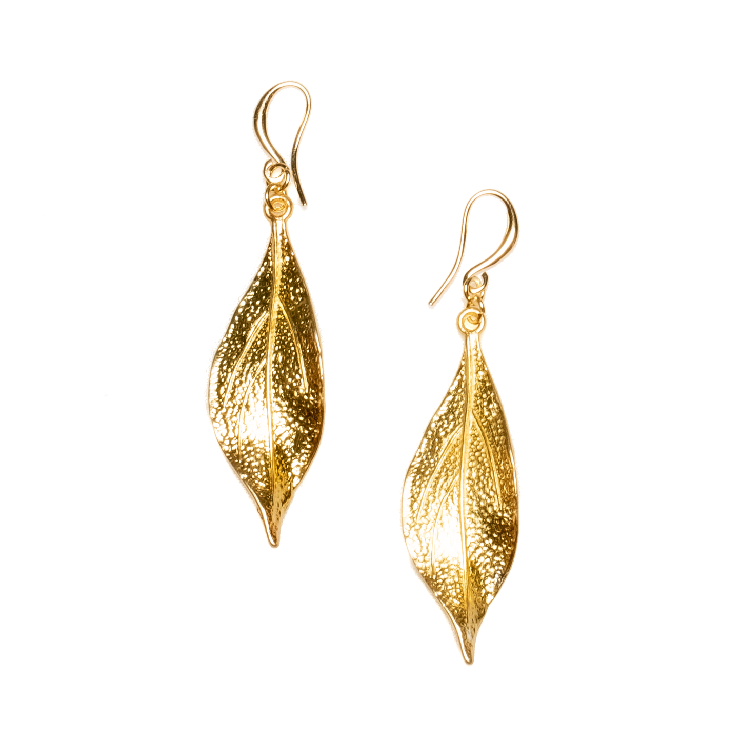 Suzie Blue Canada - Textured Leaf Earrings- Gold Plate