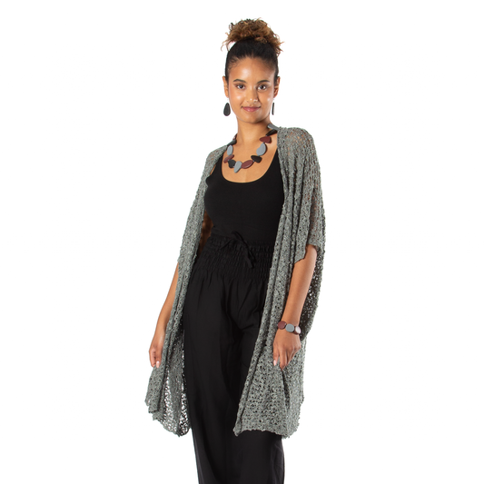 Popcorn Knit Kimono - Grey