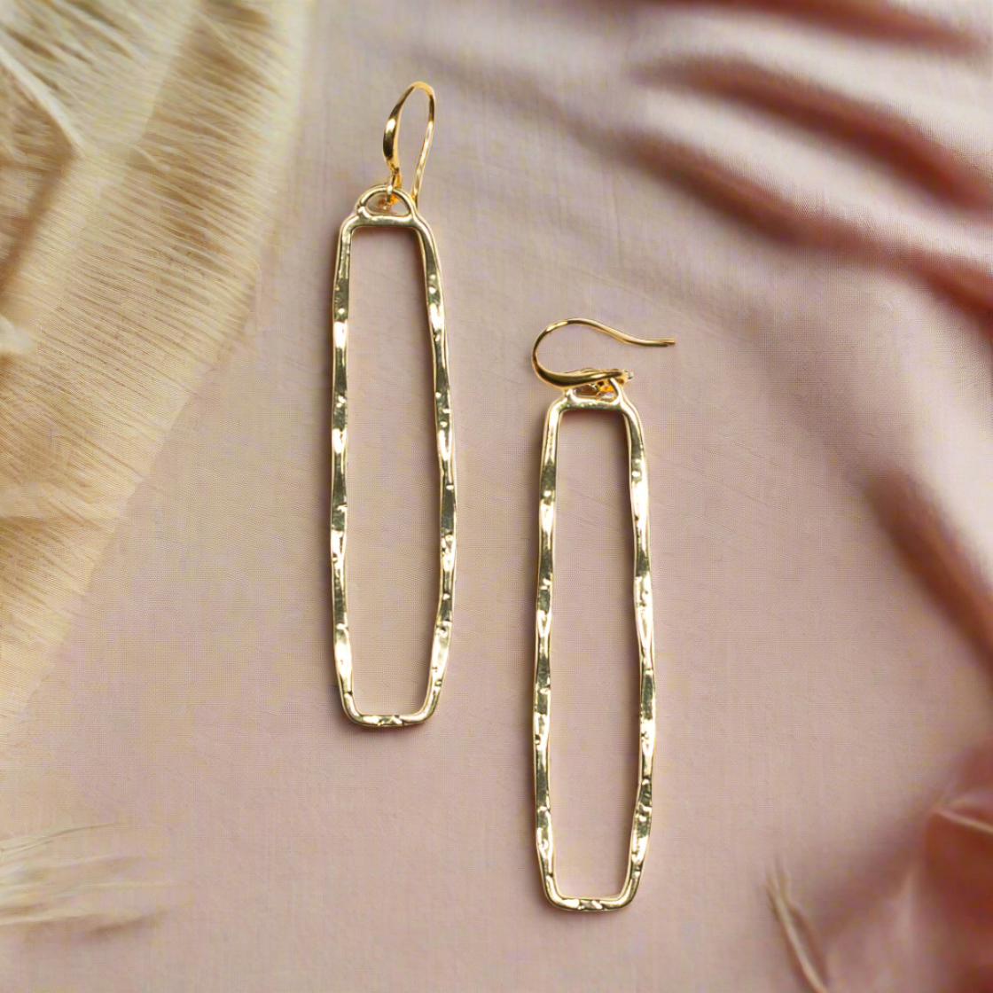 Suzie Blue Canada - Rectangular Drop Earrings - Gold Plate