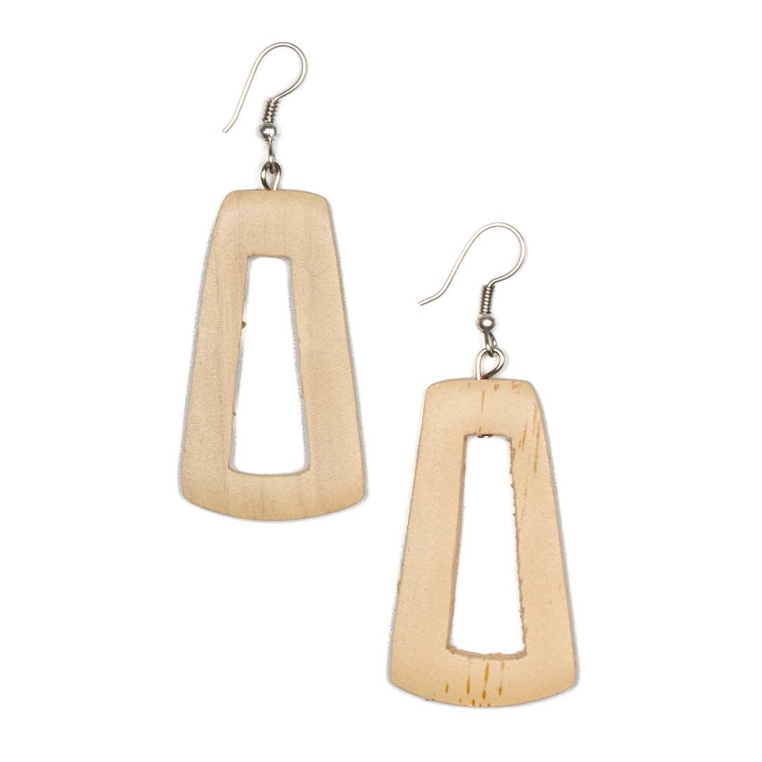 Suzie Blue Canada - Tinted Wood Rectangular Hoop Earring: Mustard