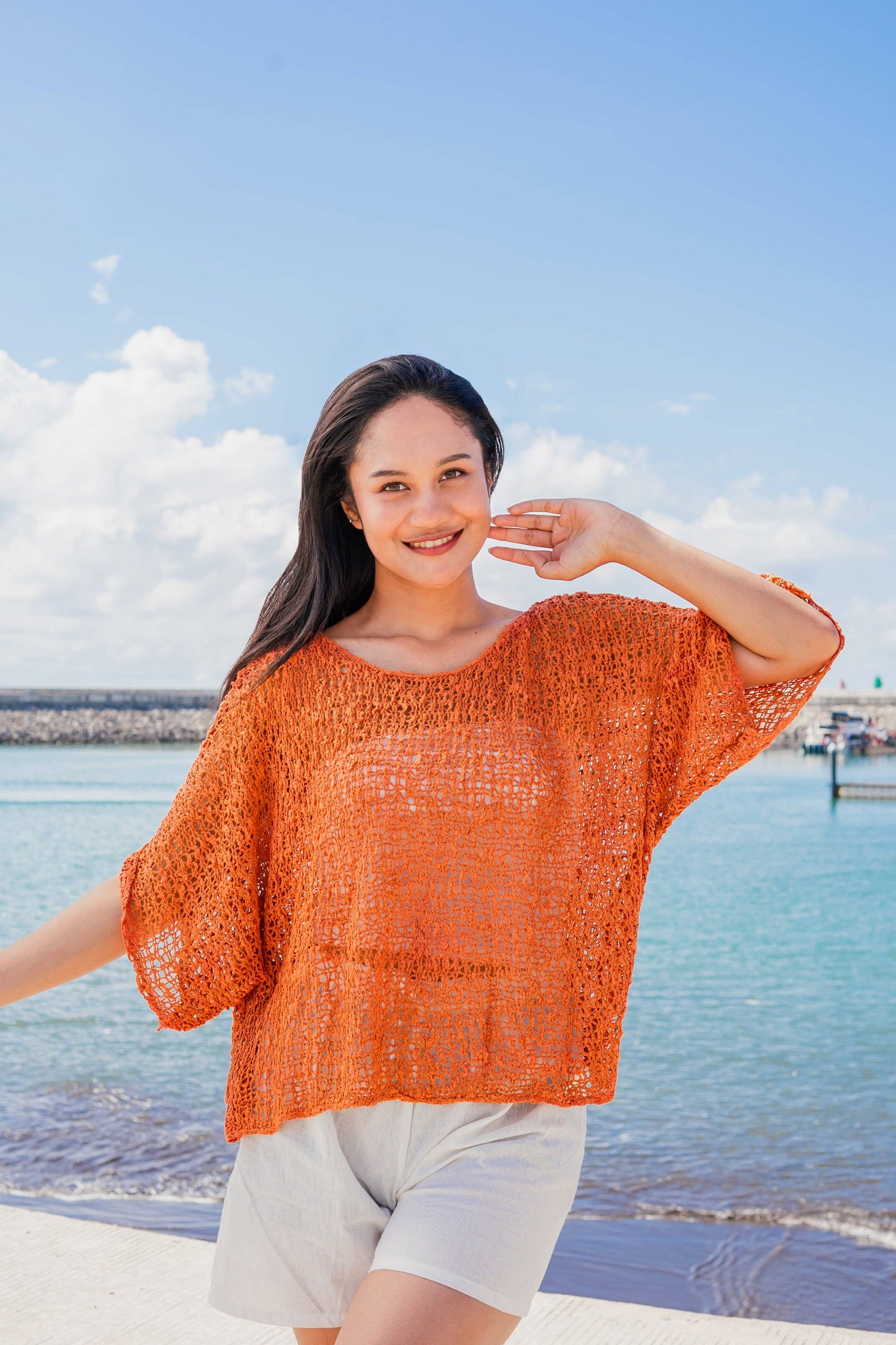 Suzie Blue Canada - Popcorn Knit Top - Orange