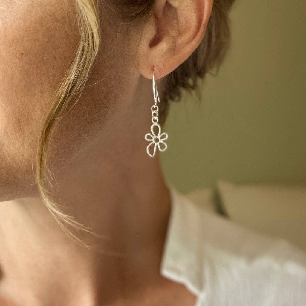 Suzie Blue Canada - Flower Charm Earrings in Silver Plate