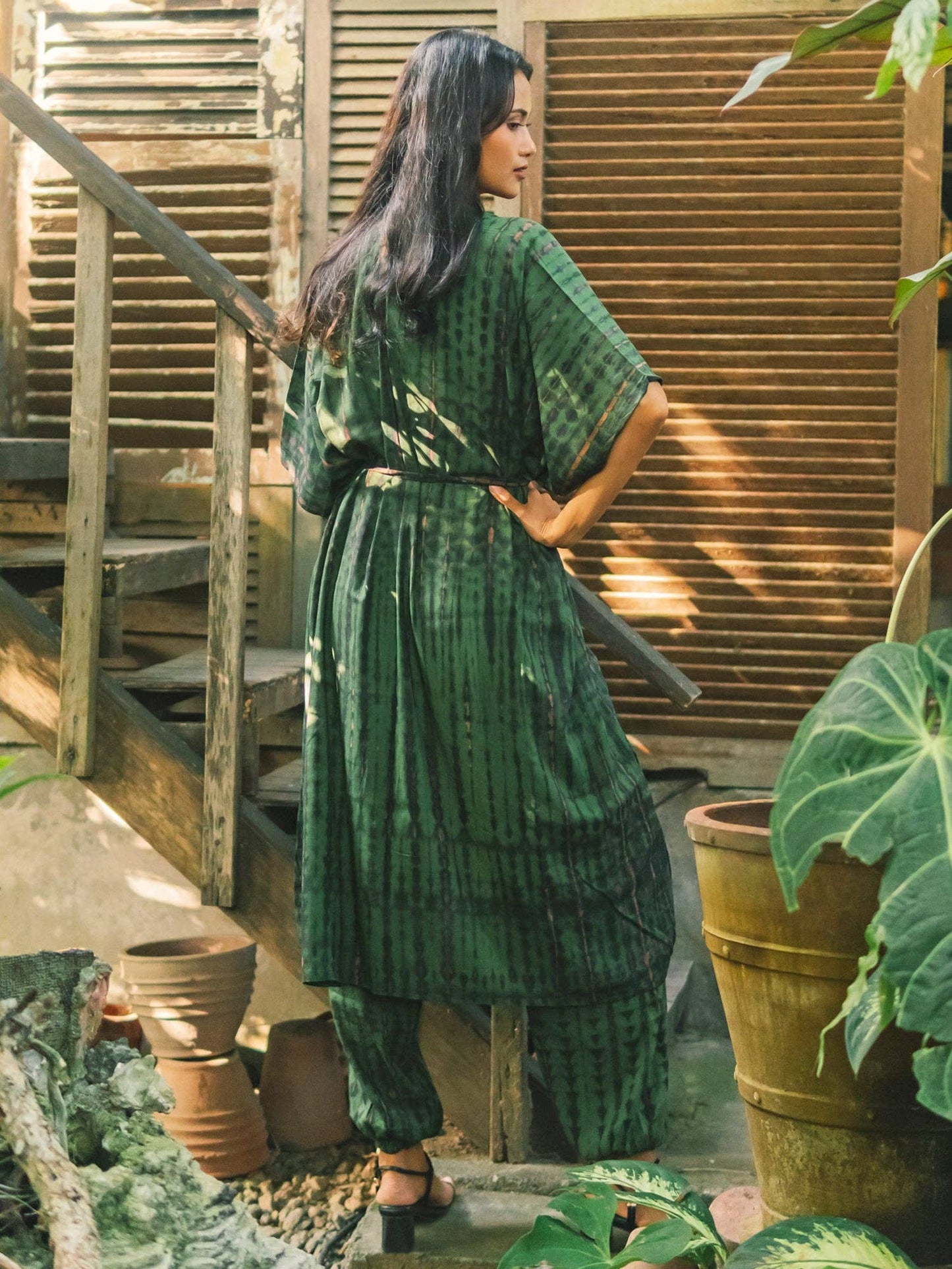 Suzie Blue Canada - Tie Dye Long Kimono -Green & Gold