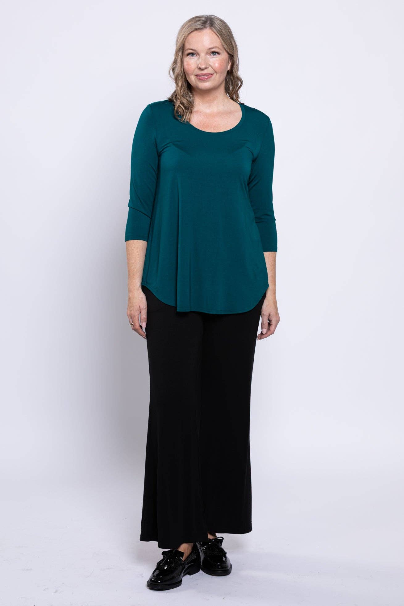 - Jazz 3/4 Slv Top, Teal, Bamboo: LARGE