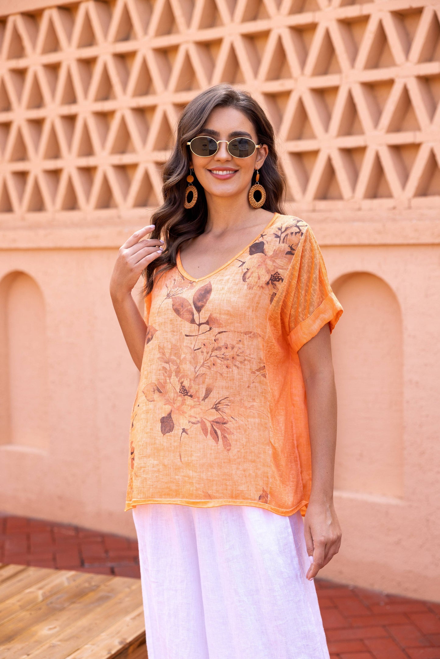 OFV - Sylvie's Sepia Flower Coldwash Top: Fango / S/M-L/XL