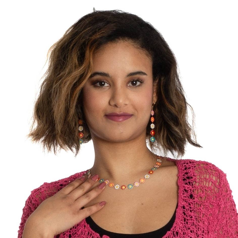 Suzie Blue Canada - Multi-colour Enamel Flower Necklace