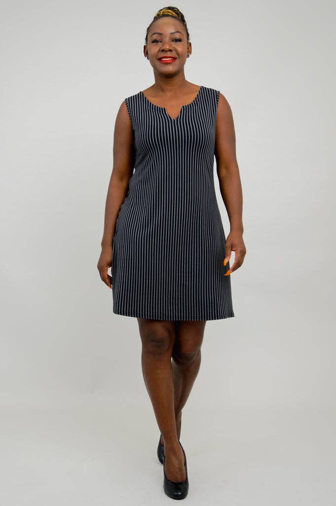Blue Sky Clothing Co LLC - Maggie Sleeveless Dress, Blk/Grey Stripe, Bamboo: XLARGE