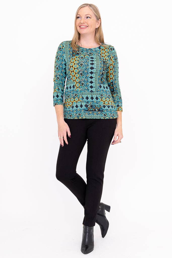 Margorie Top, Teal Ways, Bamboo: SMALL