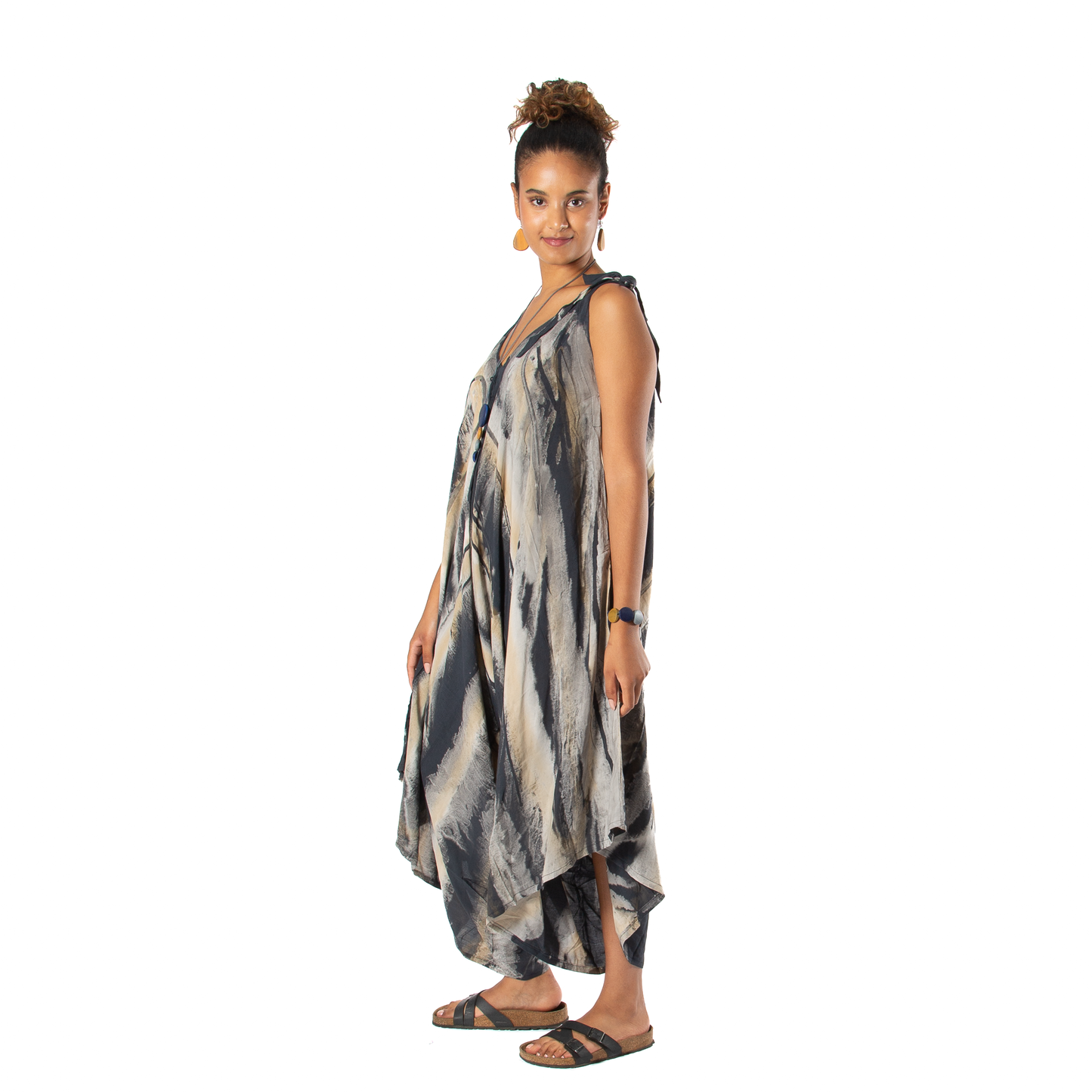 Suzie Blue Canada - Abstract Tie Dye Design Romper - Grey & Gold Mix