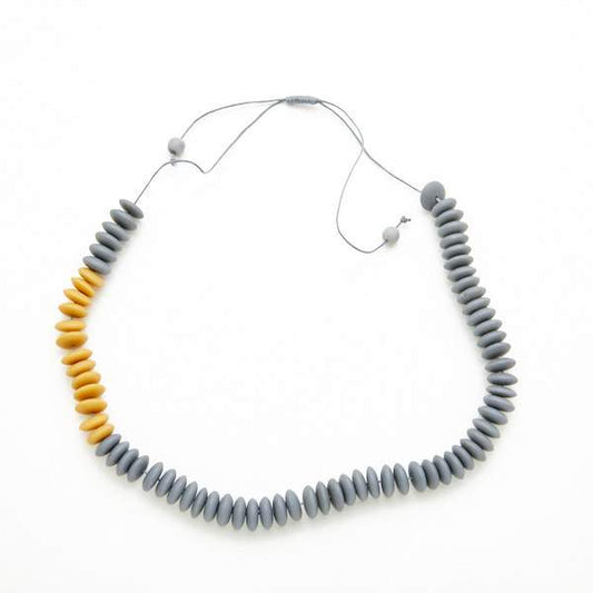 Suzie Blue Canada - Resin Stacked Disc Necklace: Mustard & Grey