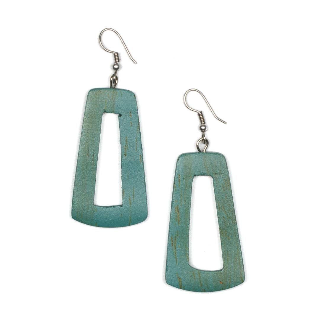 Suzie Blue Canada - Tinted Wood Rectangular Hoop Earring: Turquoise
