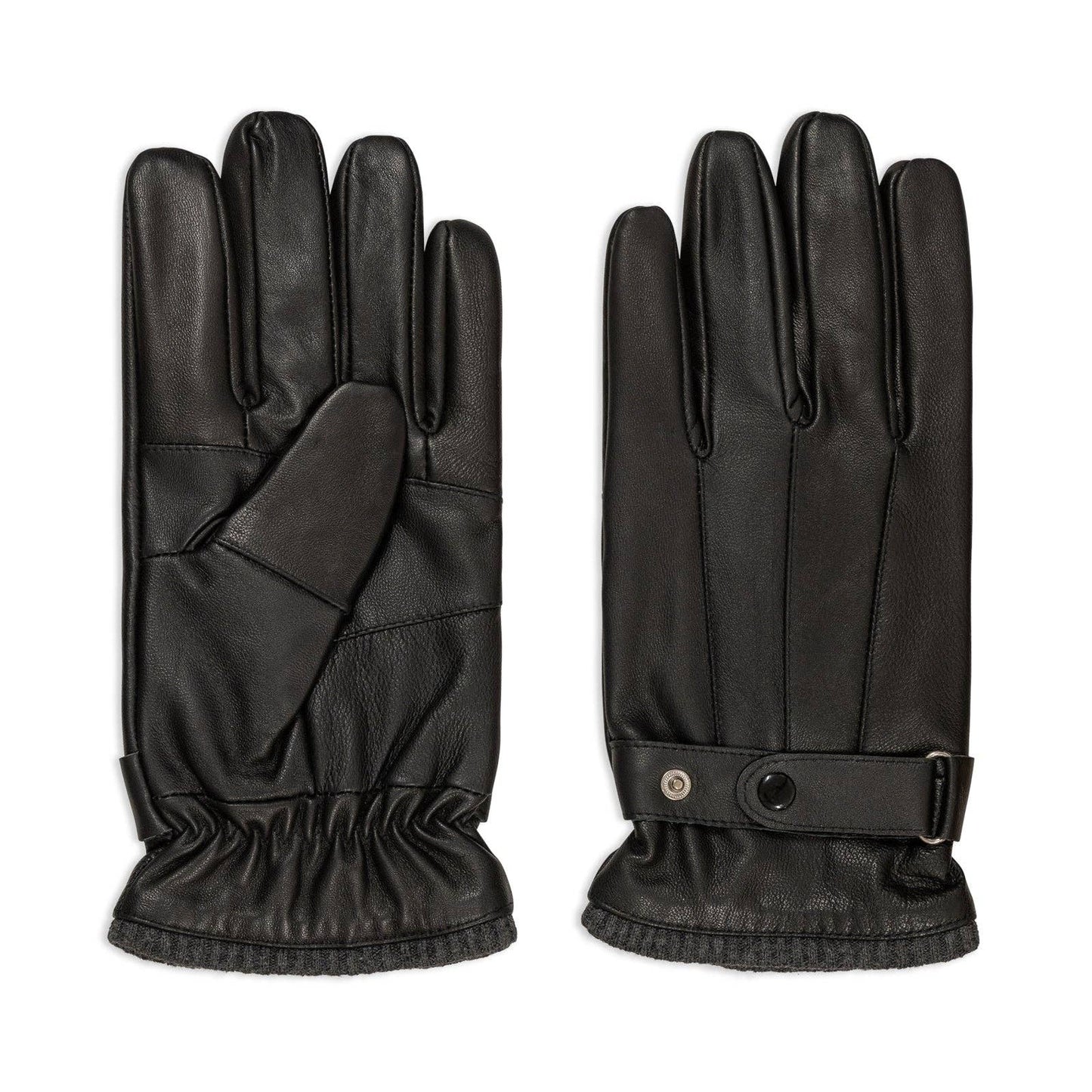 Allesco Inc - Nicci Men's Sheepskin Leather Glove With Belted Strap & Knit: Black / L