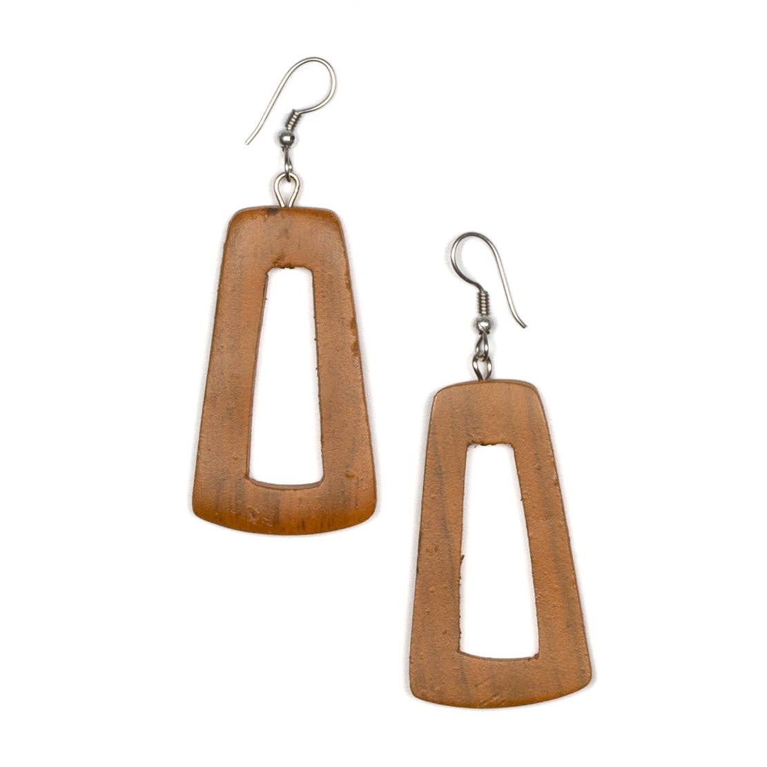 Suzie Blue Canada - Tinted Wood Rectangular Hoop Earring: Mustard