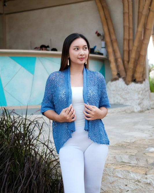 Suzie Blue Canada - Popcorn Knit Short Sleeved Cardigan - Periwinkle #3