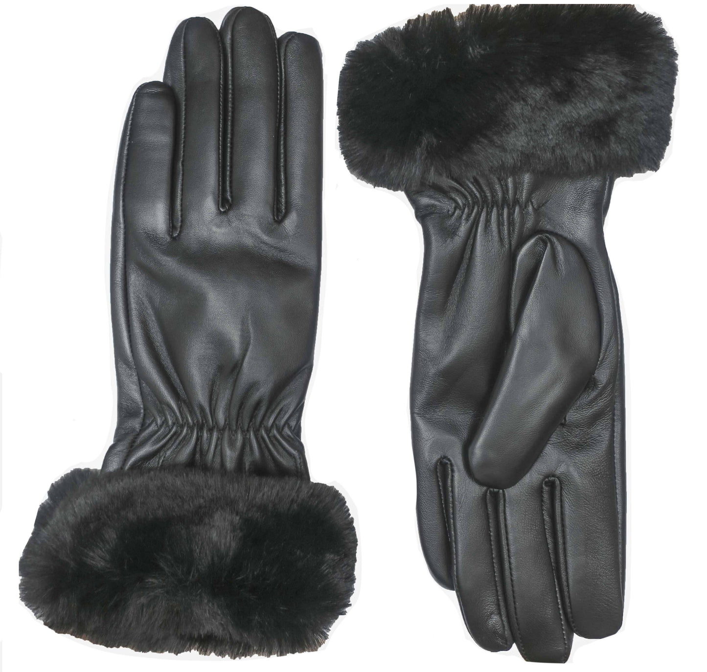Allesco Inc - Leather Ladies Glove with Luxurious Fur cuff: Black / M