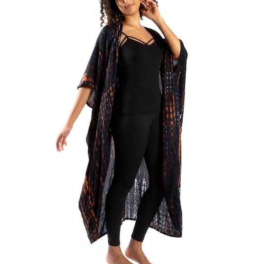Suzie Blue Canada - Tie-Dye Bone Motif Long Kimono
